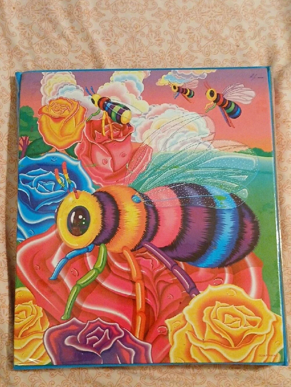 Lisa Frank Rainbow Bee Binder - Neon Pink Blue Yellow Green Missing A Magnet??